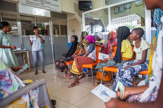 Women sitting in a contraception education clinic in Tanzania