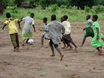 Children playing soccer