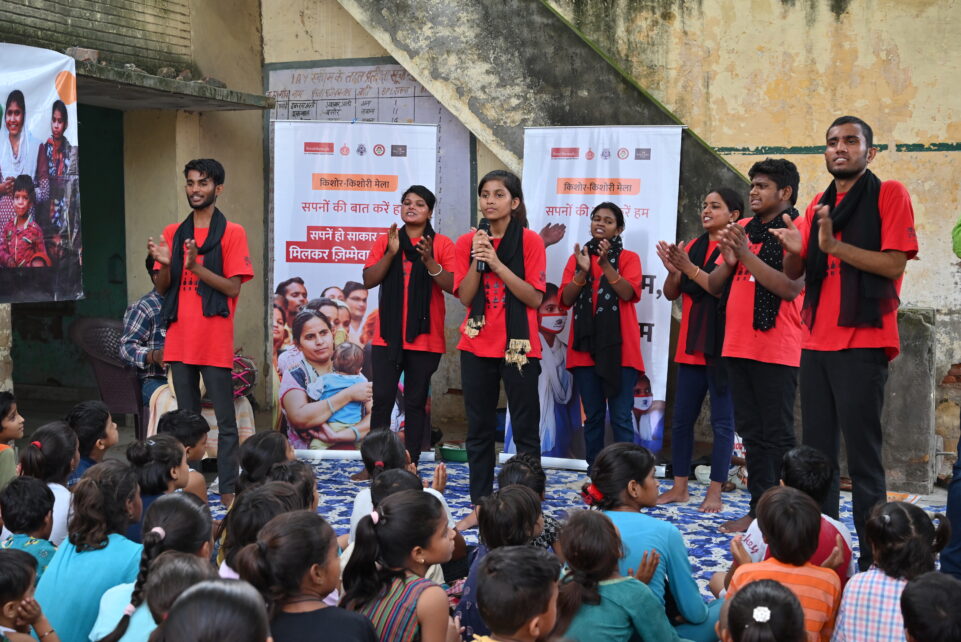 Theatre group performing Natak in the community of Garhi Khajur village of Karnal