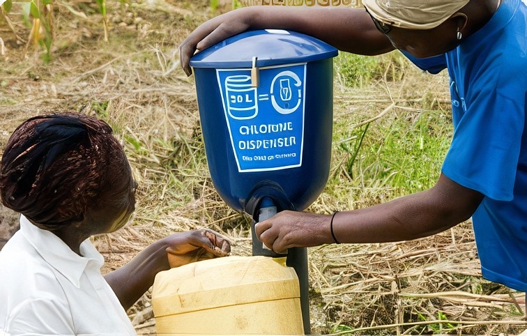 Children filling a container at a chlorine dispenser